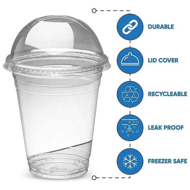 650ml Disposable PET Plastic Smoothie Cup with Dome Lid and Hole 10pack