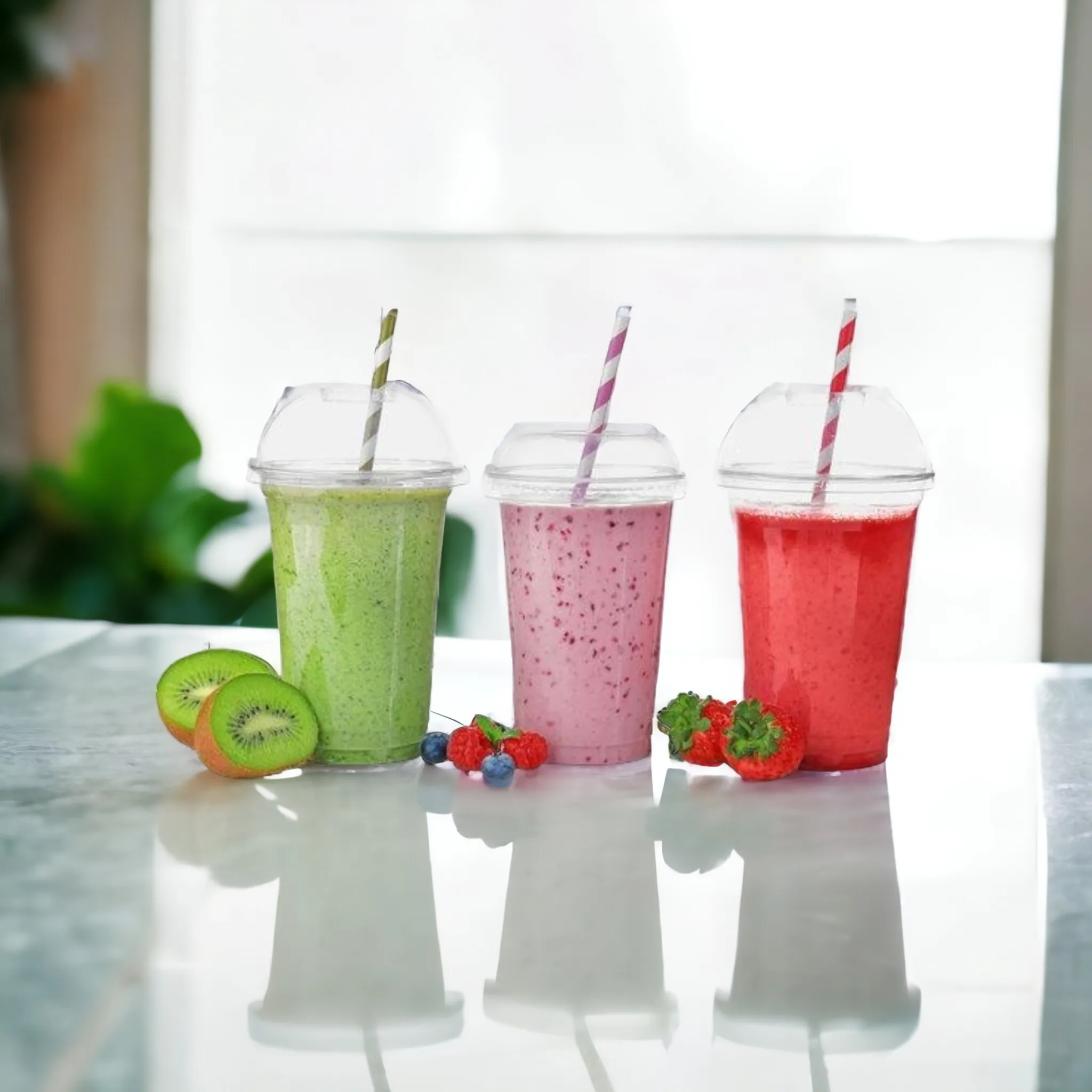 650ml Disposable PET Plastic Smoothie Cup with Dome Lid and Hole 10pack