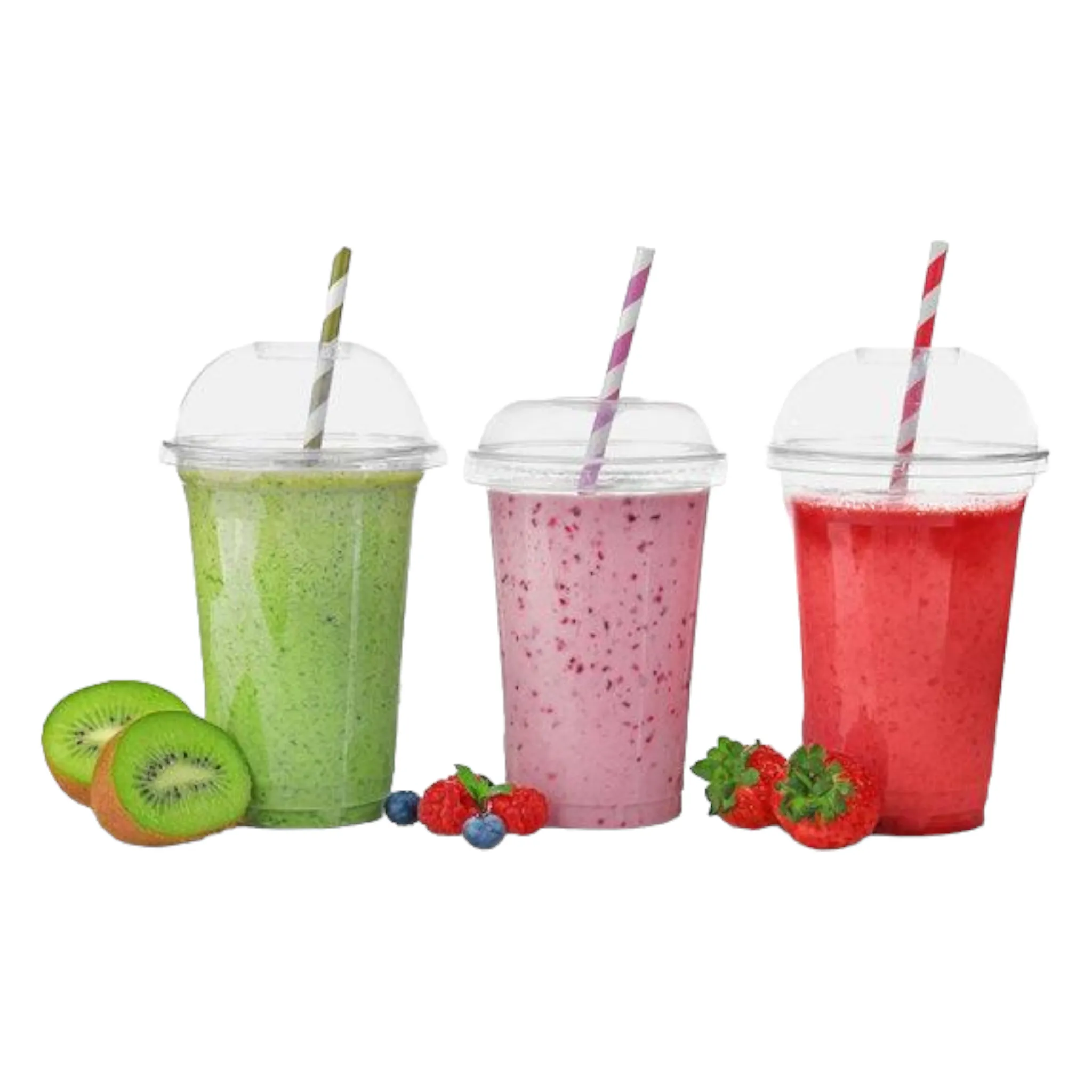 650ml Disposable PET Plastic Smoothie Cup with Dome Lid and Hole 10pack