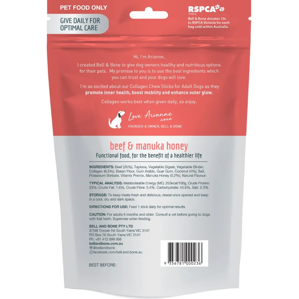 Bell & Bone Collagen Dental Sticks for Adult Dogs - Beef & Manuka Honey