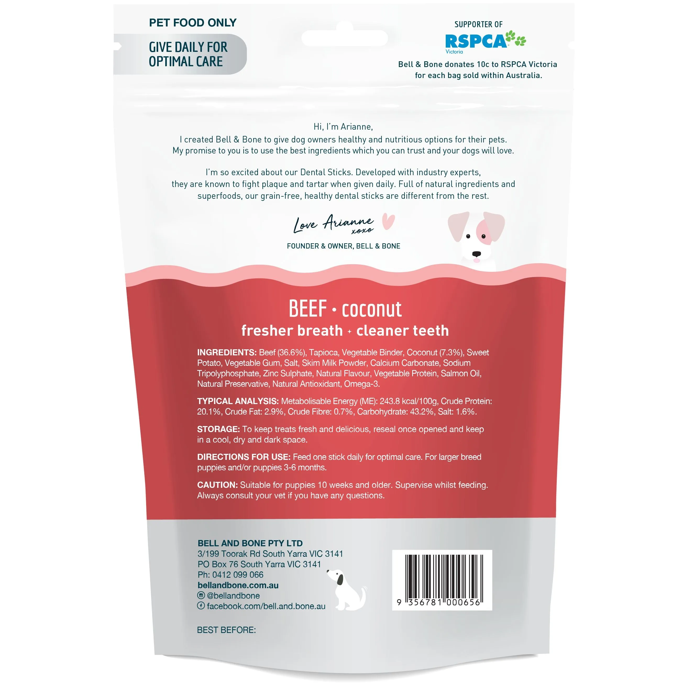 Bell and Bone Dental Sticks Beef for Big Puppies 120g