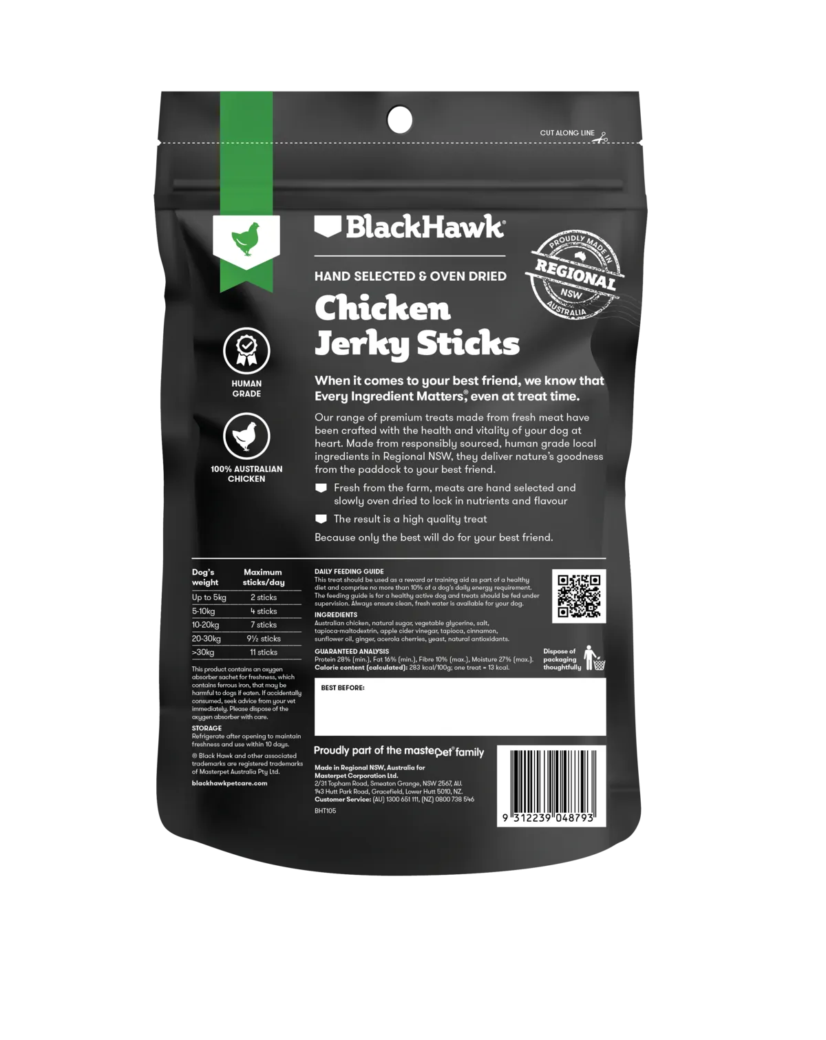 Black Hawk Chicken Jerky Sticks Dog Treats 100g