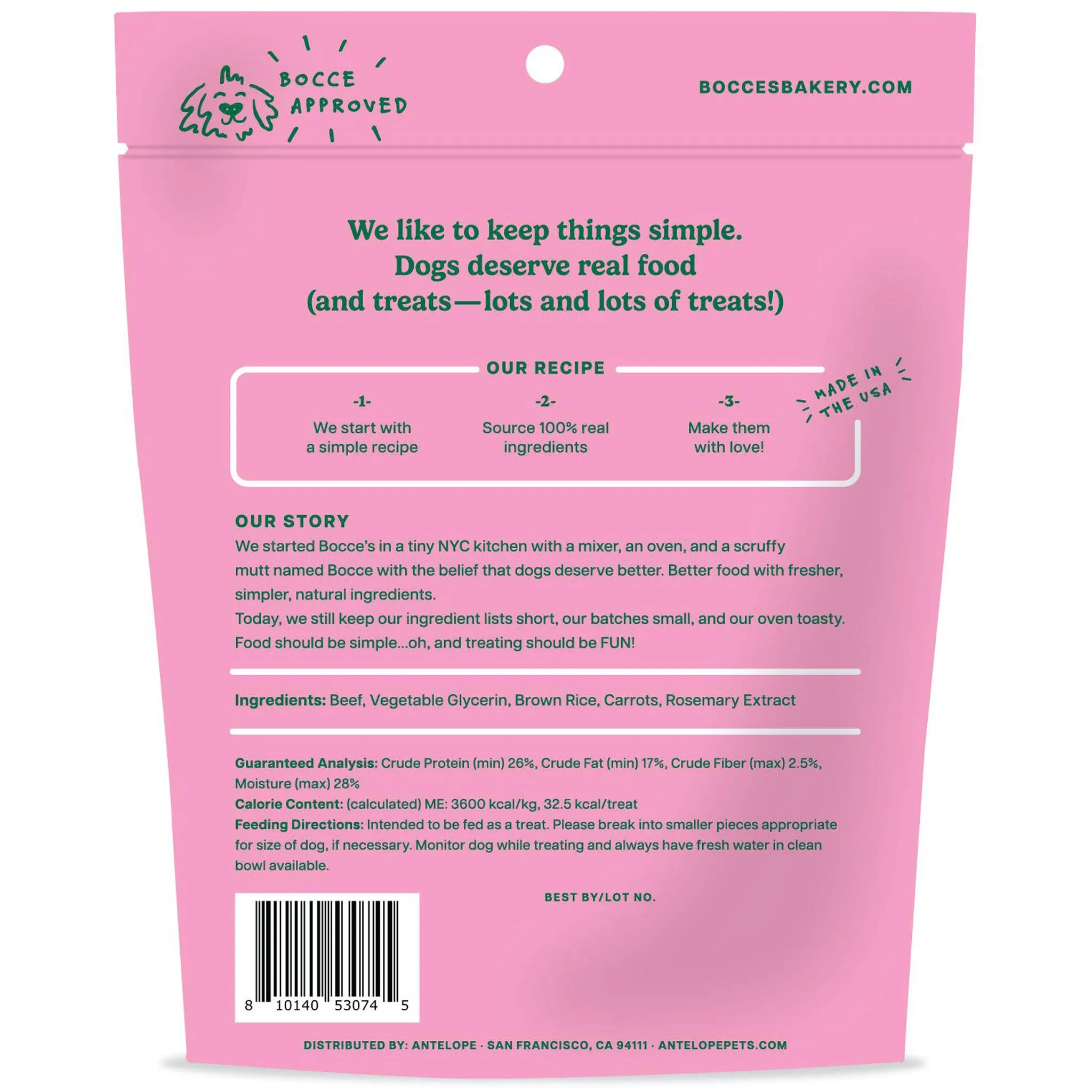 Bocce's Bakery Holly Jolly Jerky Beef & Carrot Dog Treats 4 oz
