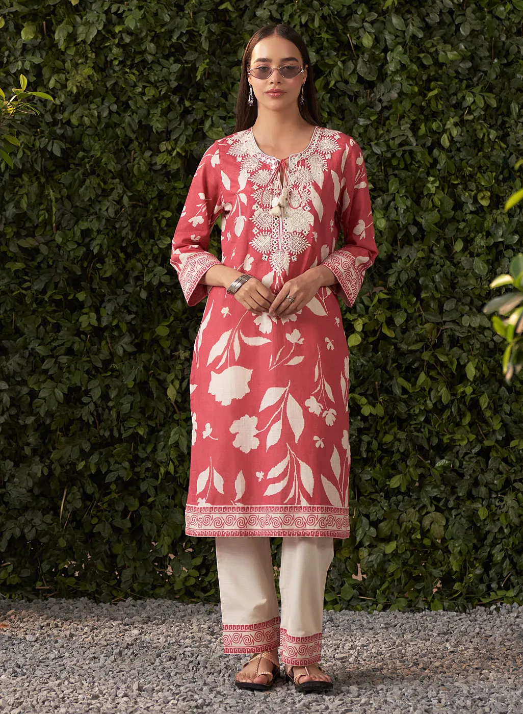 June Watermelon Pink Printed Rayon Co-ord Set for Women