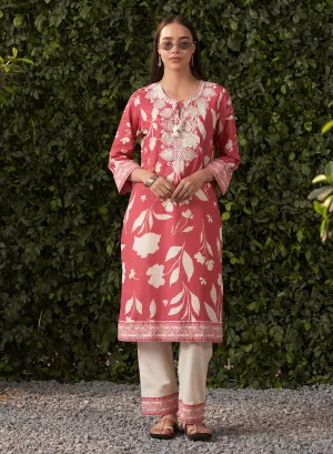 June Watermelon Pink Printed Rayon Co-ord Set for Women
