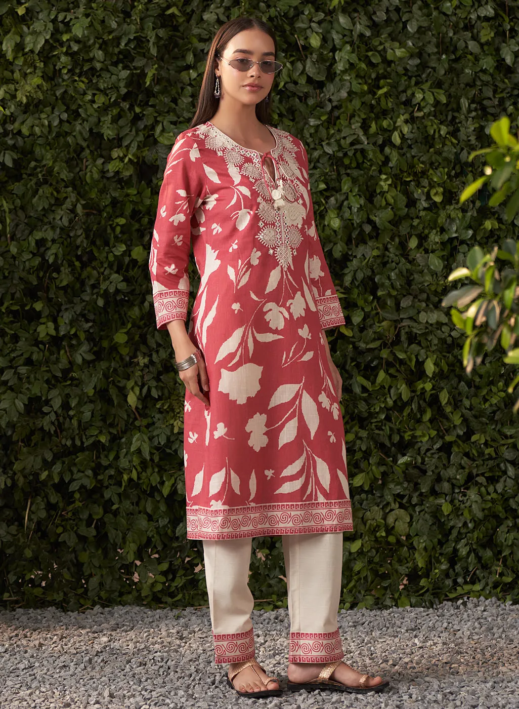 June Watermelon Pink Printed Rayon Co-ord Set for Women