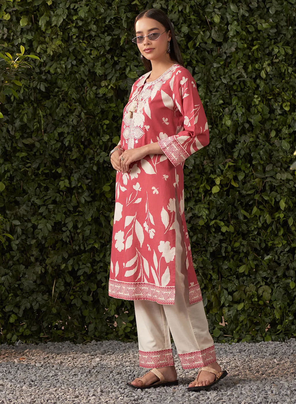 June Watermelon Pink Printed Rayon Co-ord Set for Women