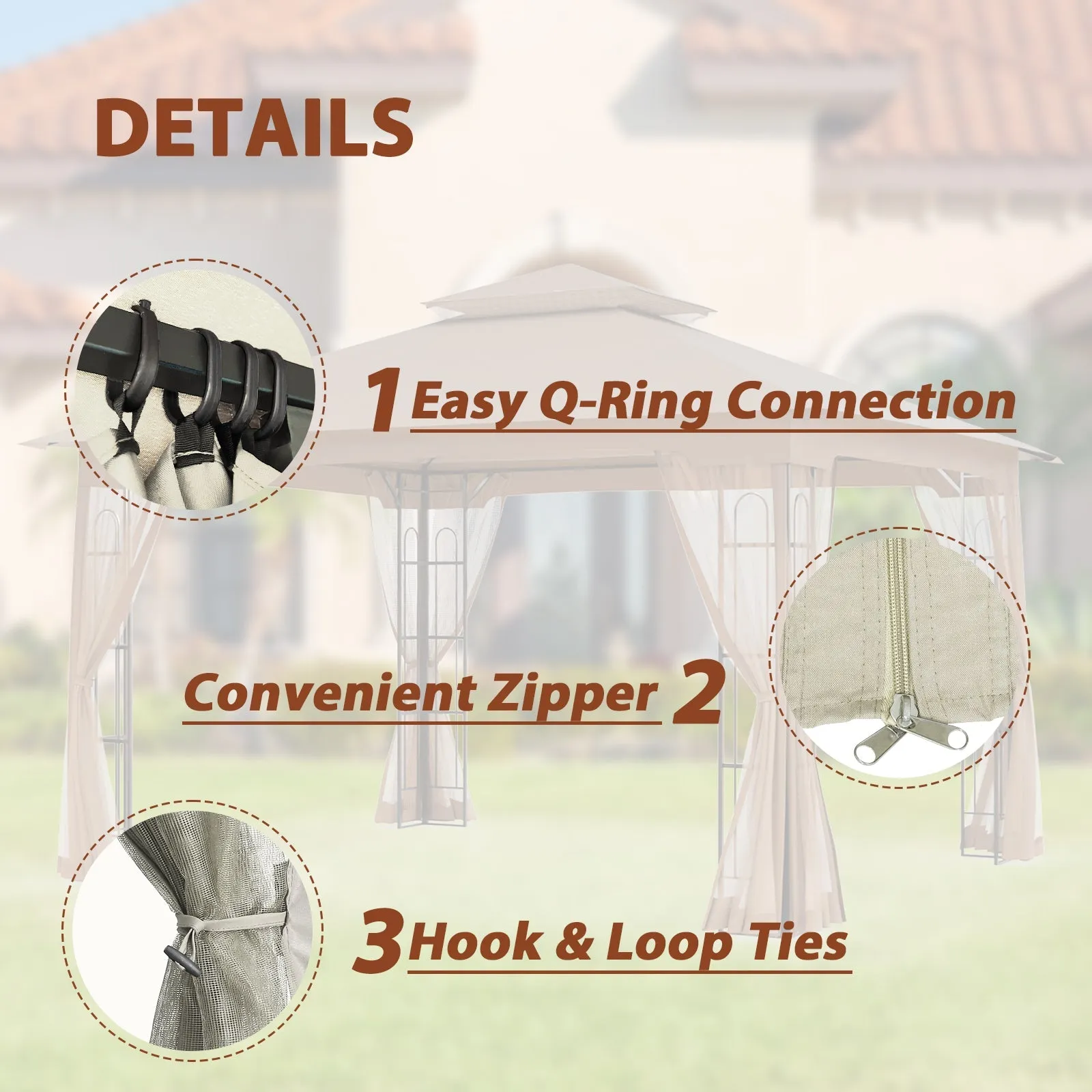 Patio Soft Top Gazebo with Mosquito Netting 13x11 at Top, 12x10 Footprint