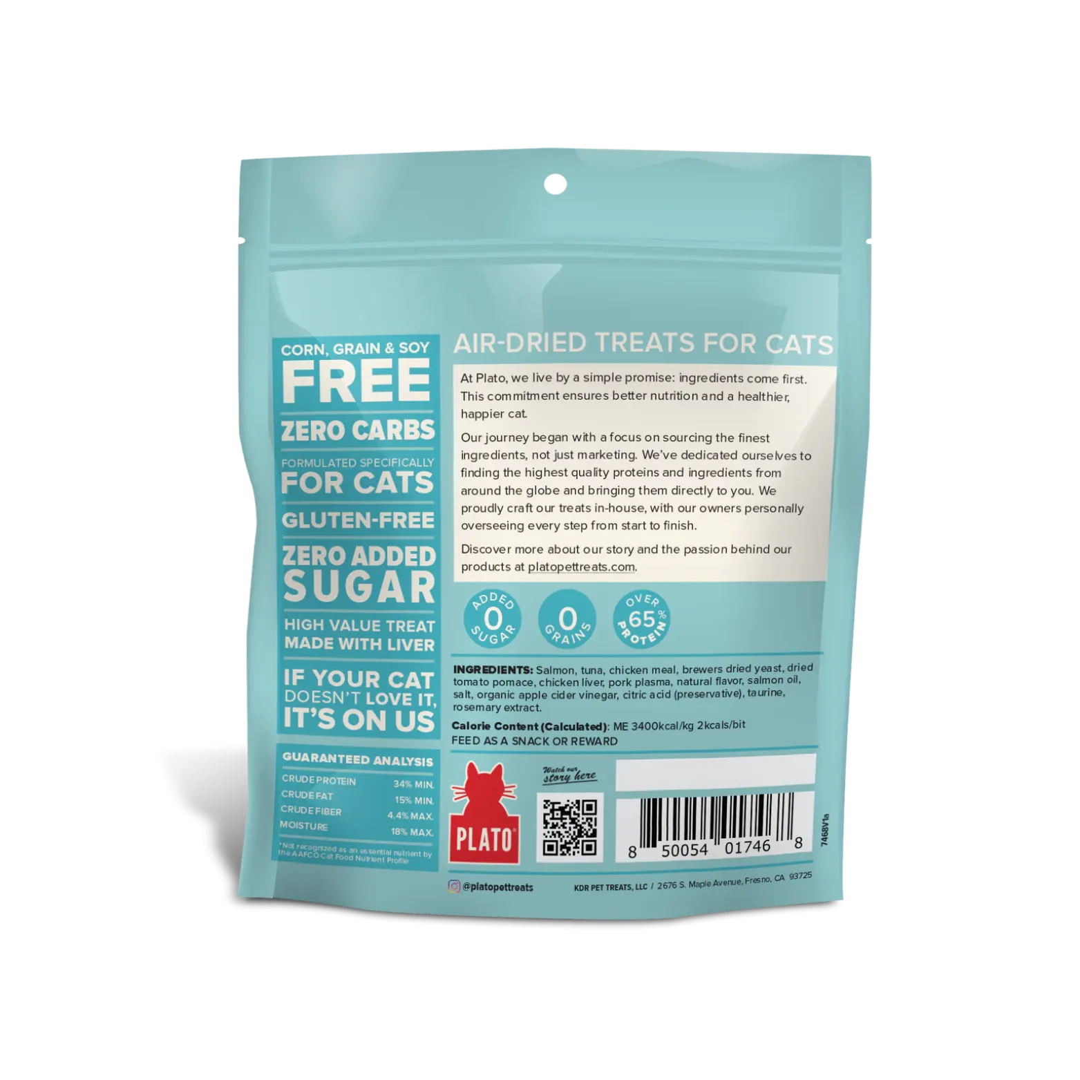 Plato Grain-Free Air Dried Tuna and Salmon Cat Treats 2.5 oz
