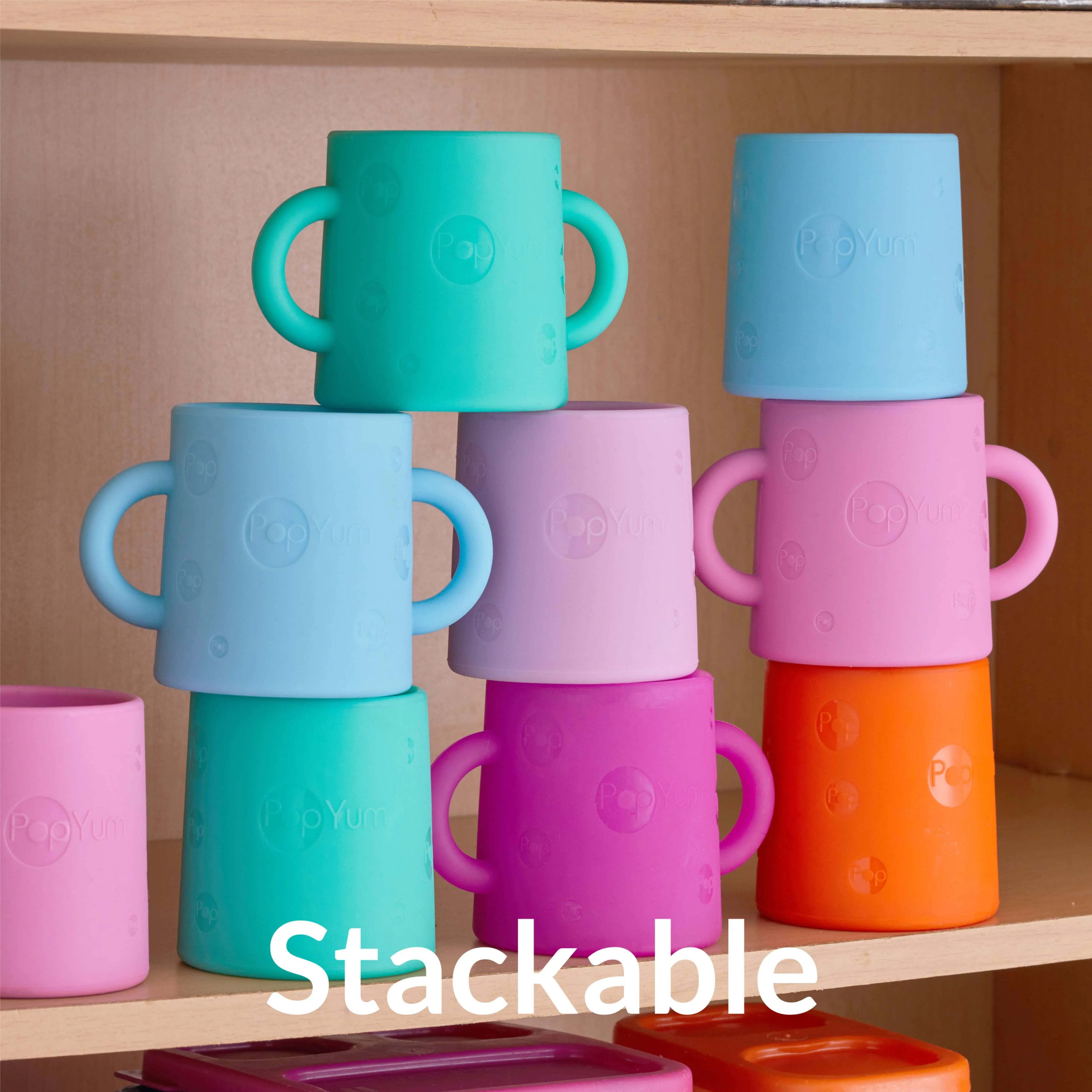 PopYum Silicone Training Cup 2-Pack (Blue and Orange)