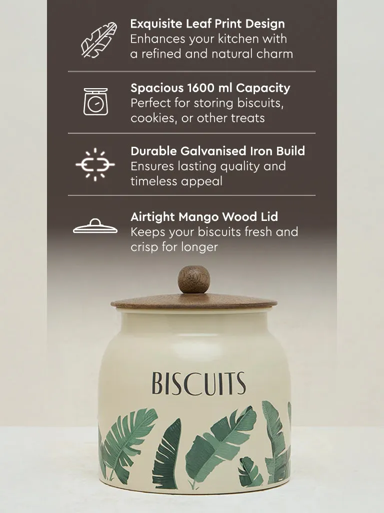 Westside Home Ivory Leaf Printed Biscuits Jar