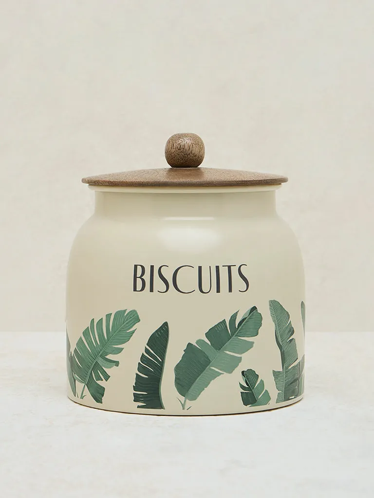 Westside Home Ivory Leaf Printed Biscuits Jar