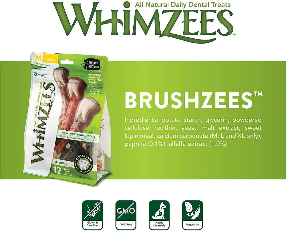 Whimzees Brushzees Natural Daily Dental Large Breed Dog Treats